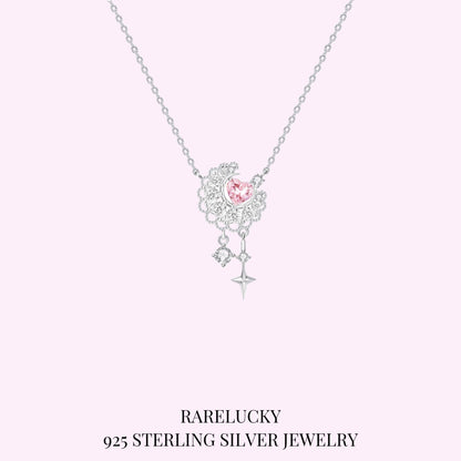 RareLucky Lace Moon Pink Heart & Star S925 Necklace