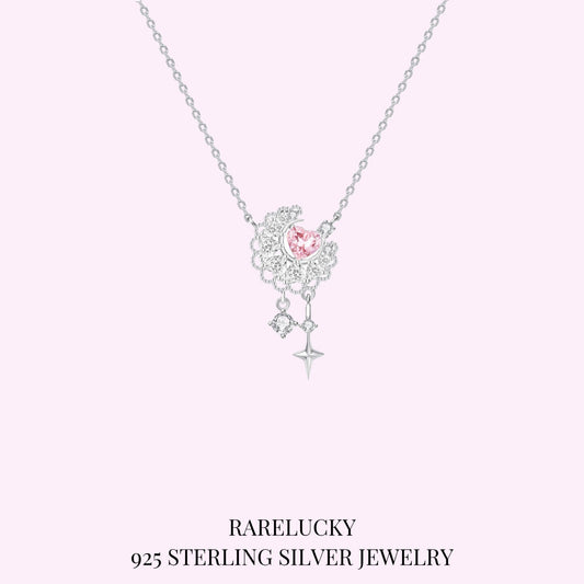 RareLucky Lace Moon Pink Heart & Star S925 Necklace
