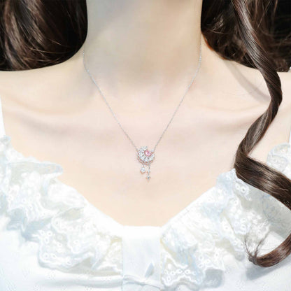 RareLucky Lace Moon Pink Heart & Star S925 Necklace