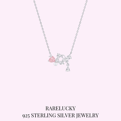 RareLucky Pink Heart Bow & Pearl S925 Necklace