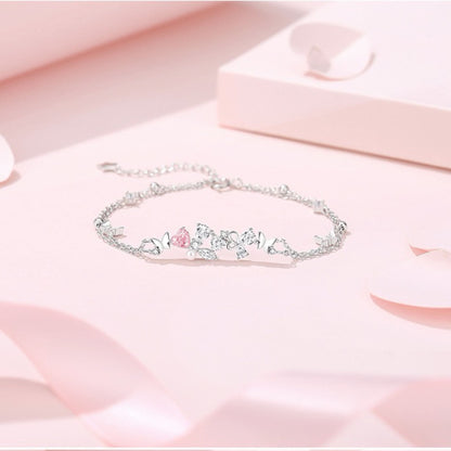 RareLucky Pink Heart Butterfly & Pearl S925 Bracelet