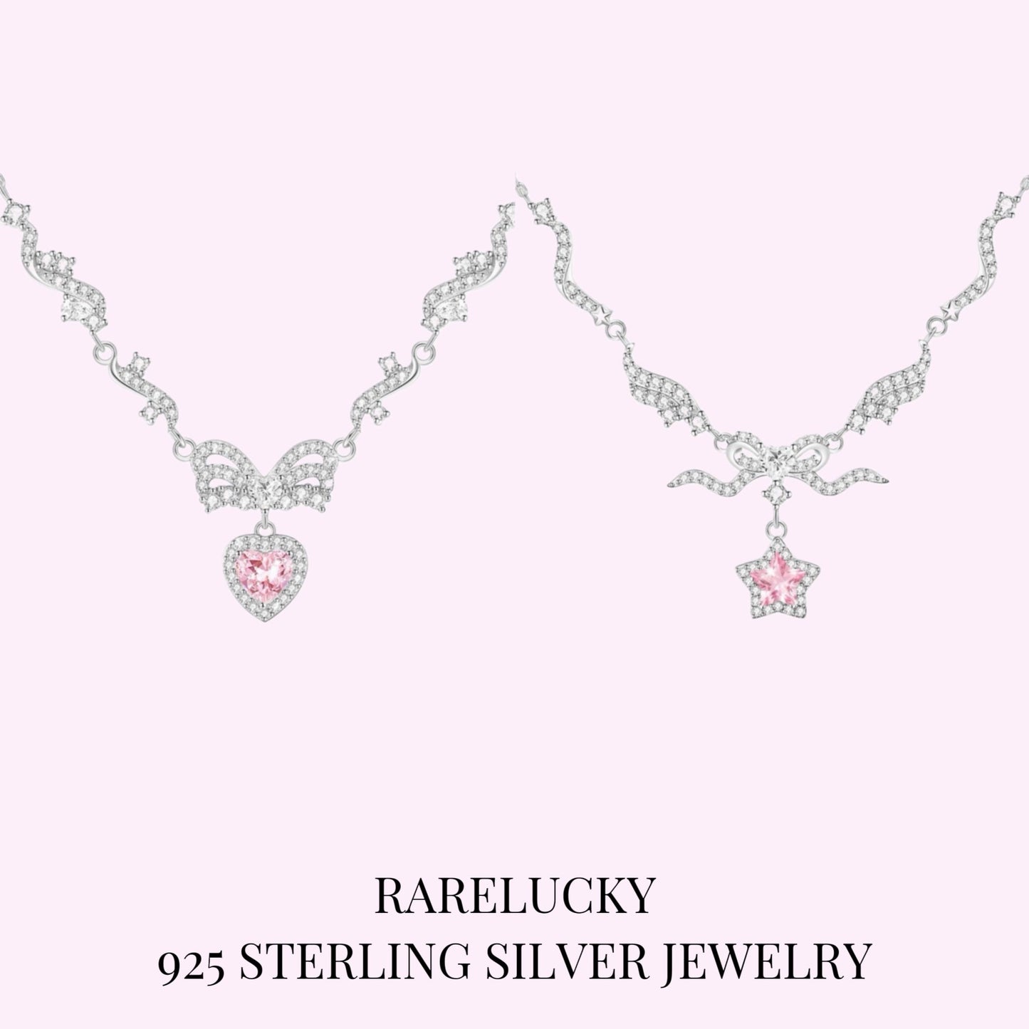 RareLucky Winged Star & Butterfly Heart S925 Necklace