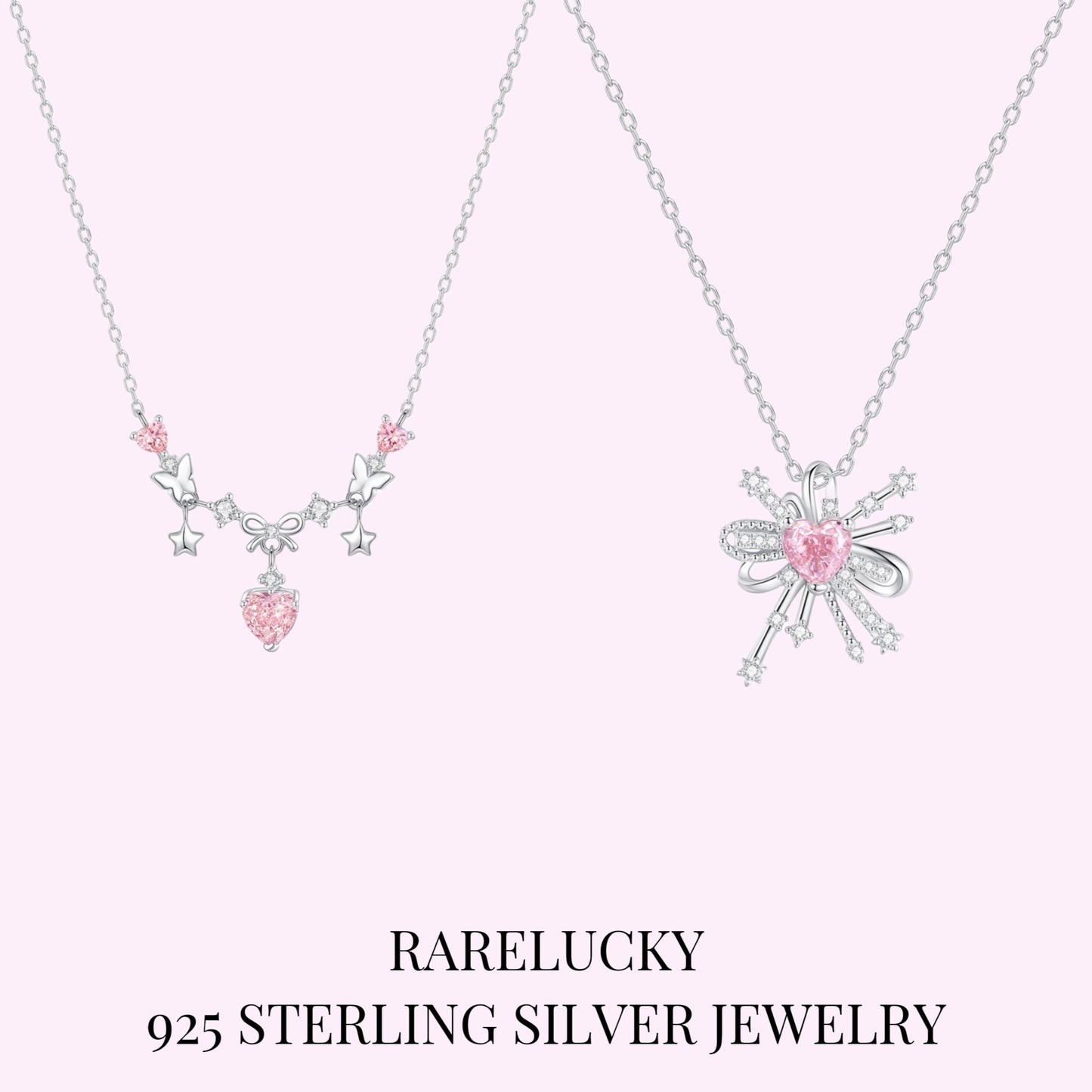 RareLucky Firework Heart & Butterfly Wish S925 Necklace