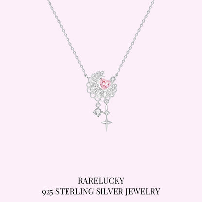 RareLucky Pink Heart Moon & Star S925 Necklace