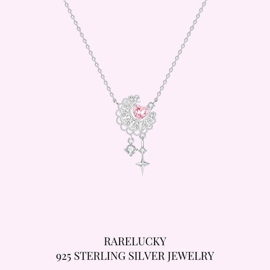 RareLucky Pink Heart Moon & Star S925 Necklace