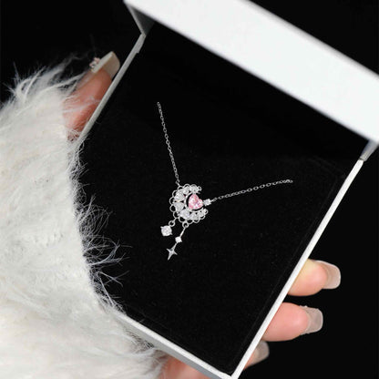 RareLucky Pink Heart Moon & Star S925 Necklace