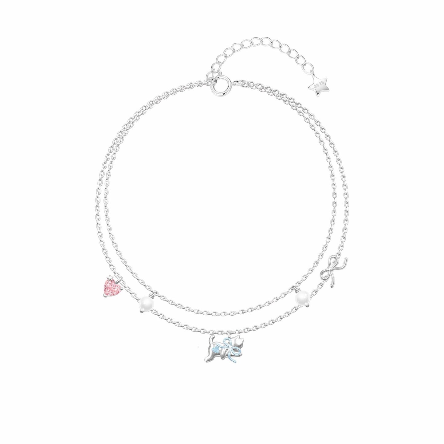 RareLucky Kitten Bow & Pink Heart S925 Jewelry Set