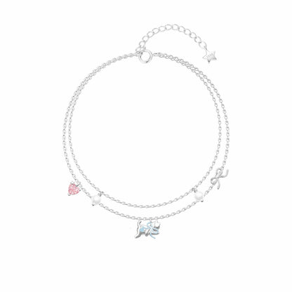 RareLucky Kitten Bow & Pink Heart S925 Jewelry Set