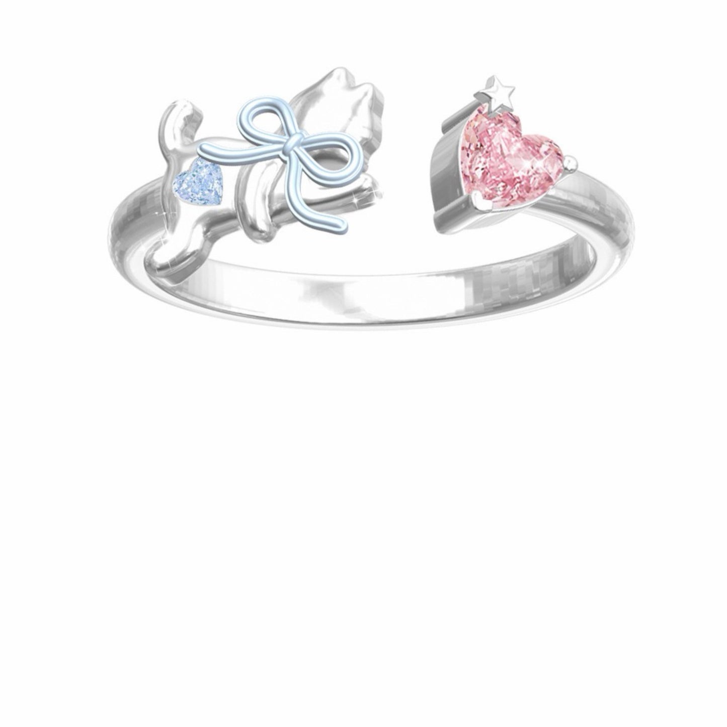 RareLucky Kitten Bow & Pink Heart S925 Jewelry Set