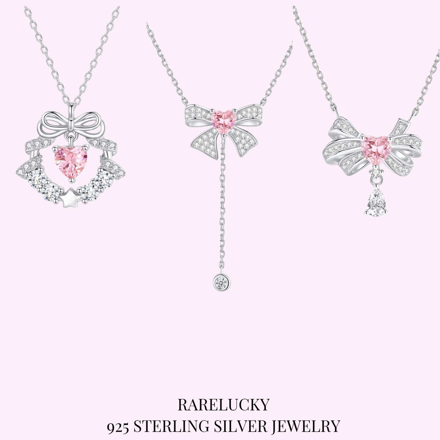 RareLucky Bow & Pink Heart S925 Necklace Collection