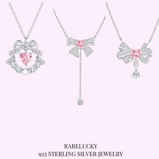 RareLucky Bow & Pink Heart S925 Necklace Collection