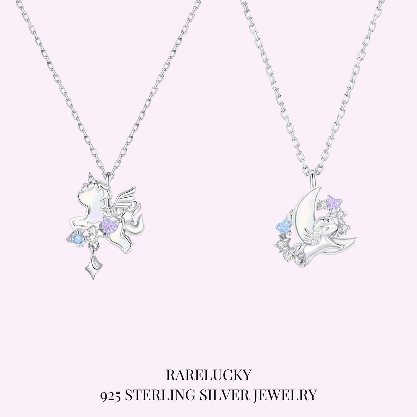RareLucky Unicorn Moon & Star S925 Necklace Collection