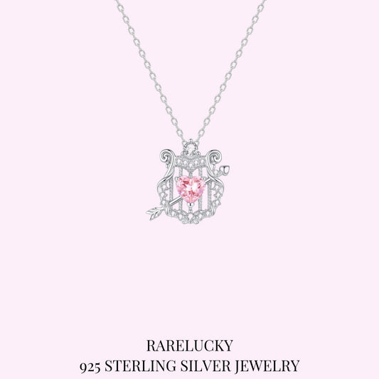 RareLucky Cupid Harp & Pink Heart S925 Necklace
