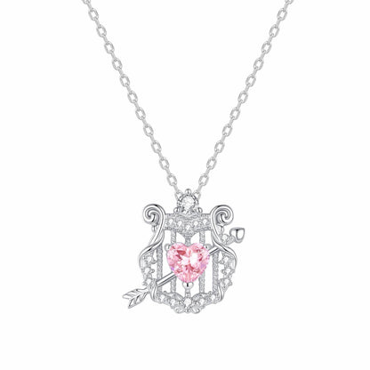 RareLucky Cupid Harp & Pink Heart S925 Necklace