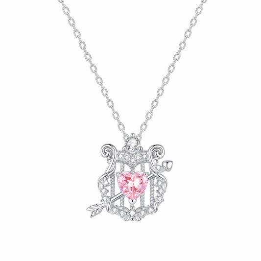 RareLucky Cupid Harp & Pink Heart S925 Necklace