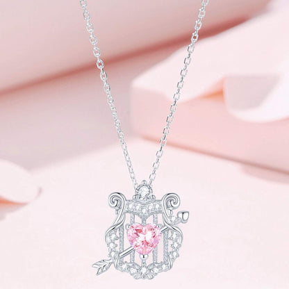 RareLucky Cupid Harp & Pink Heart S925 Necklace