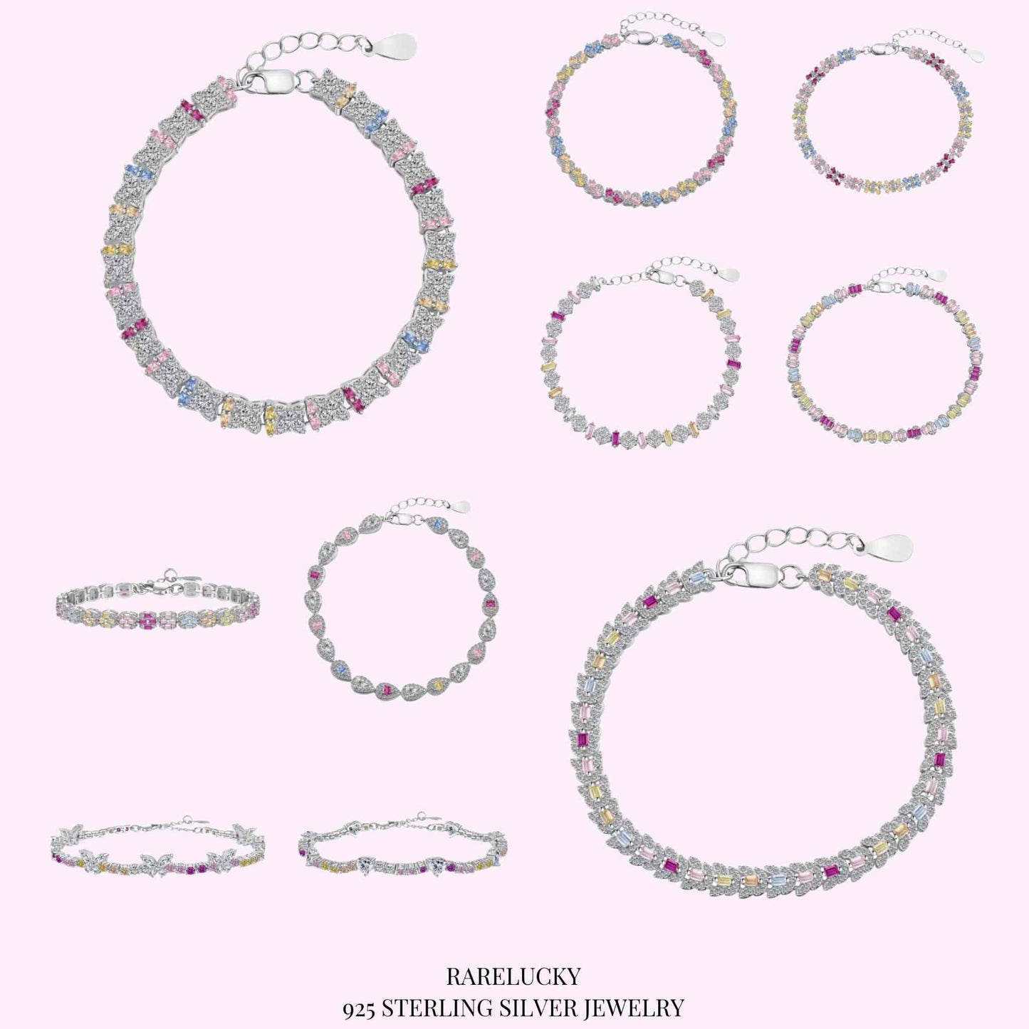 RareLucky Colorful CZ S925 Bracelet Collection