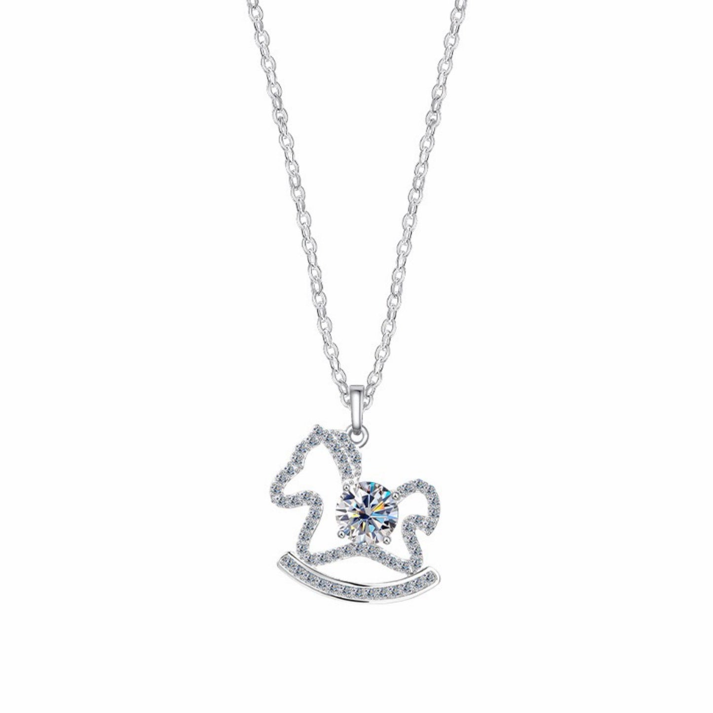 RareLucky Rocking Horse Moissanite S925 Necklace
