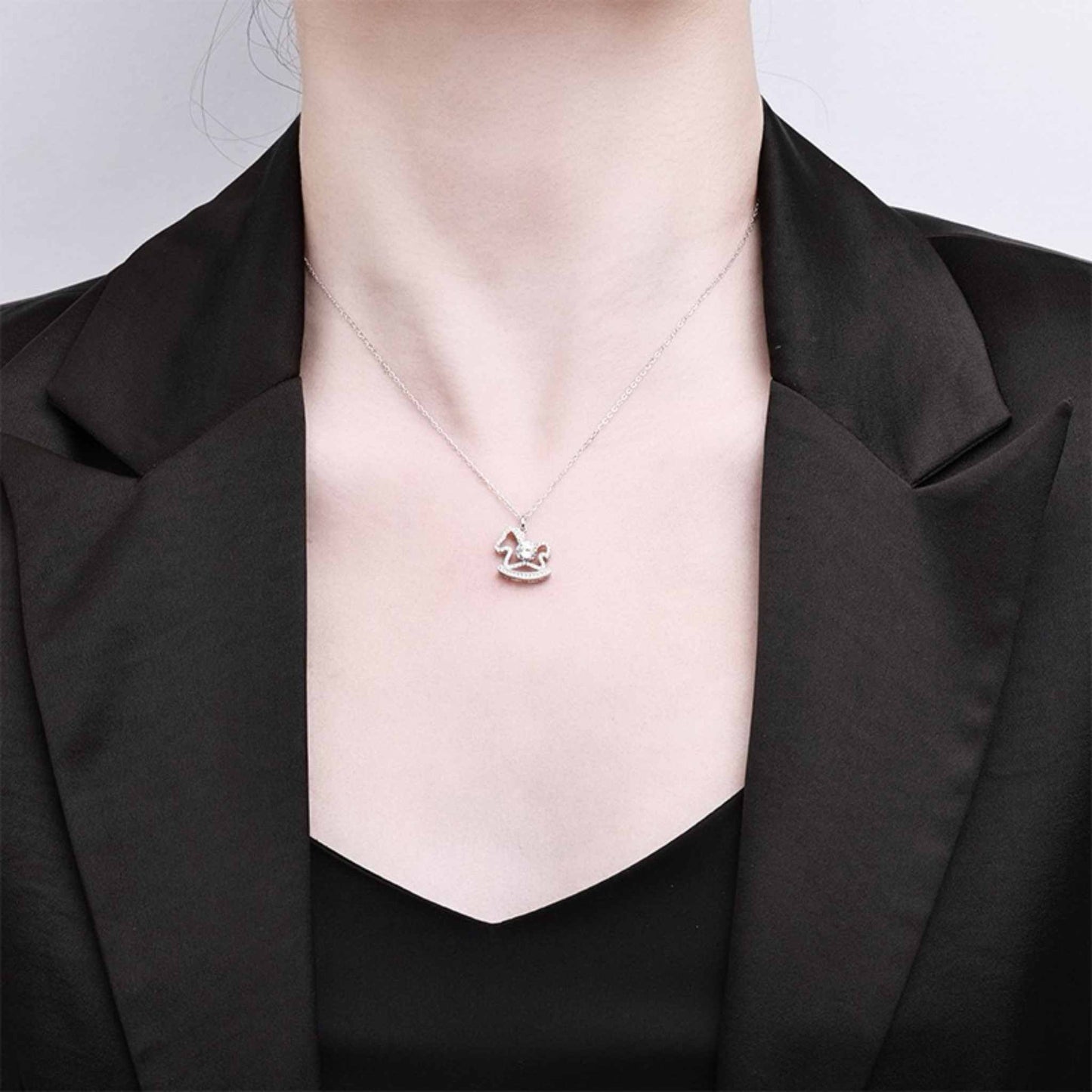RareLucky Rocking Horse Moissanite S925 Necklace