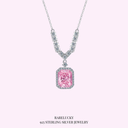 RareLucky Pink Cushion Halo S925 Necklace