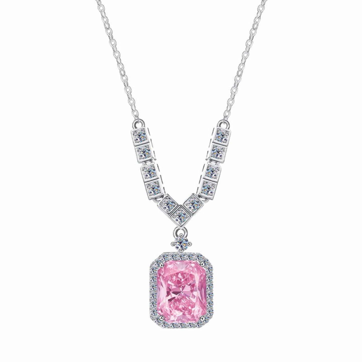 RareLucky Pink Cushion Halo S925 Necklace