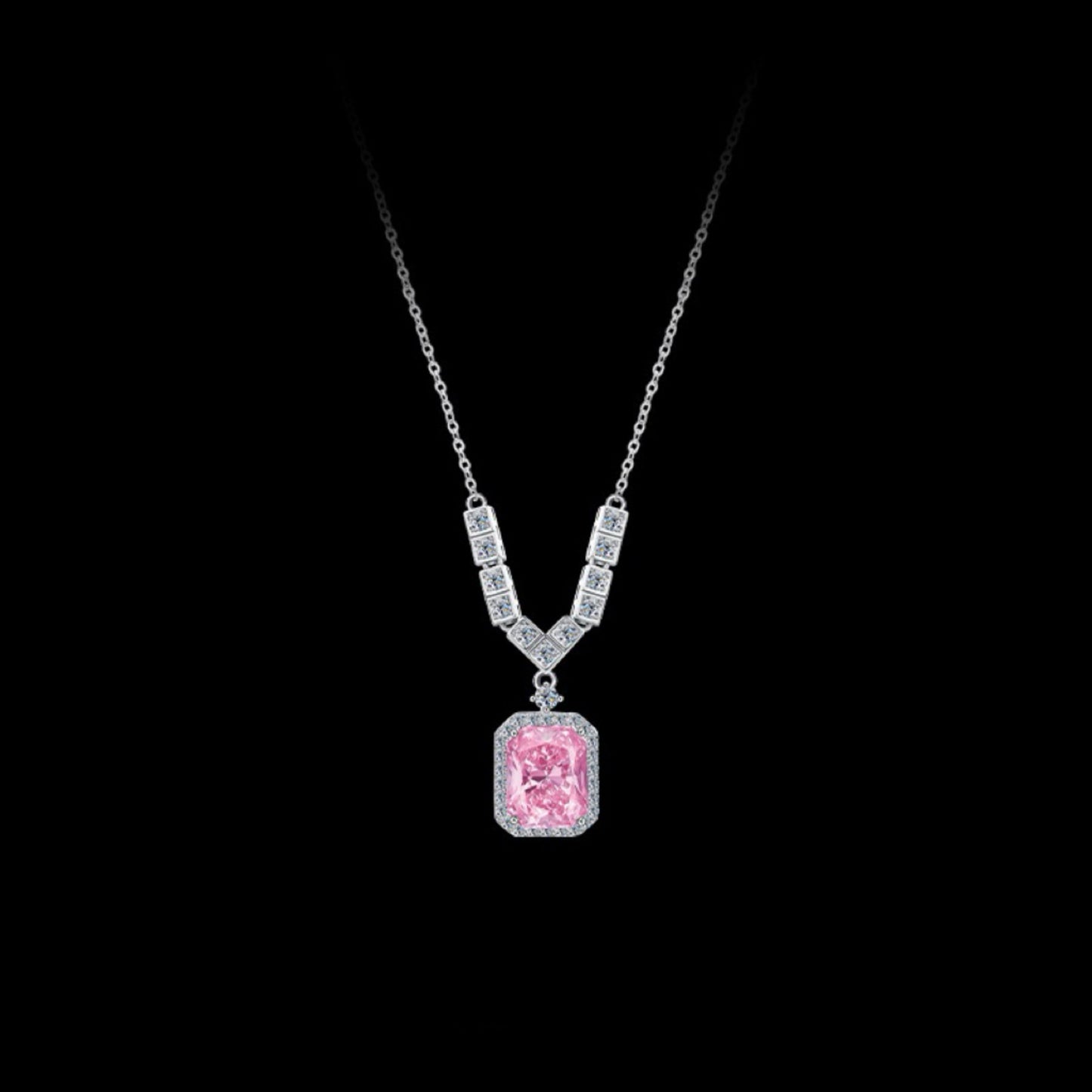 RareLucky Pink Cushion Halo S925 Necklace