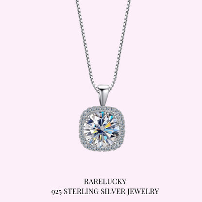 RareLucky Classic Square Halo Moissanite S925 Necklace