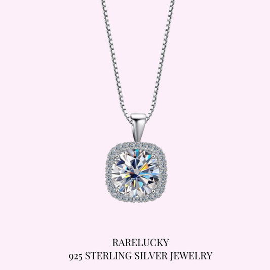 RareLucky Classic Square Halo Moissanite S925 Necklace