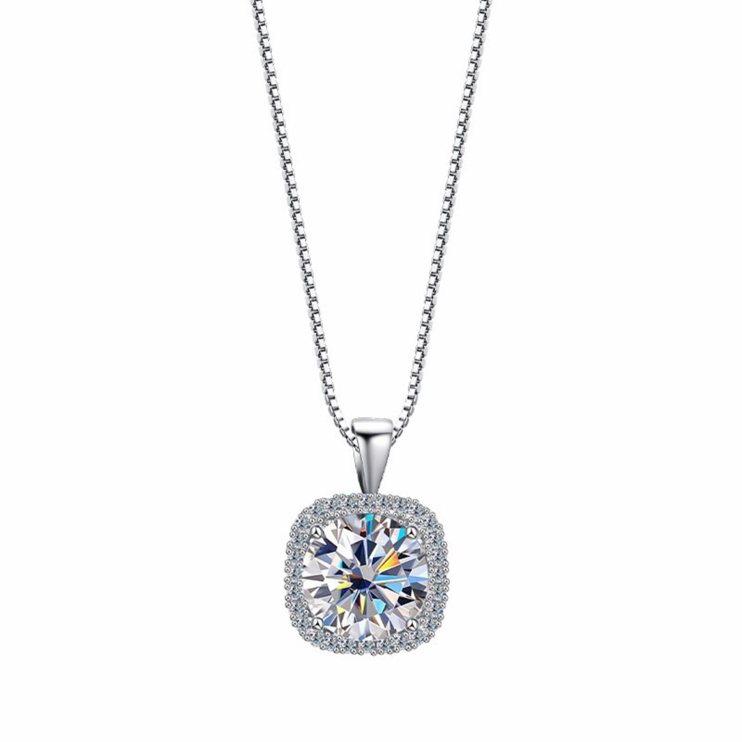 RareLucky Classic Square Halo Moissanite S925 Necklace