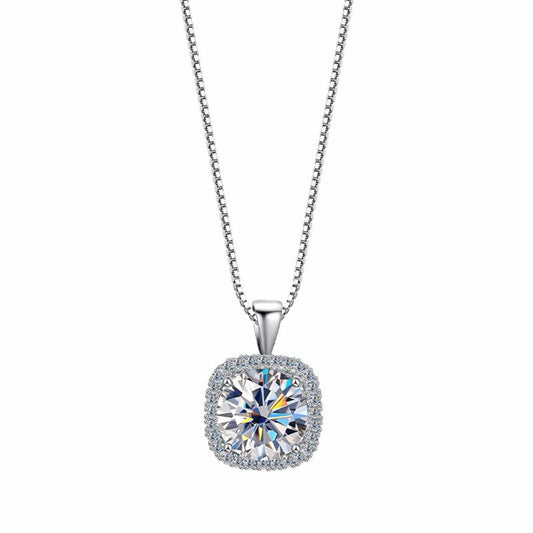 RareLucky Classic Square Halo Moissanite S925 Necklace