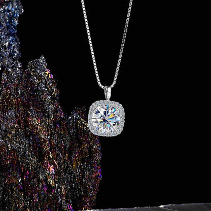 RareLucky Classic Square Halo Moissanite S925 Necklace