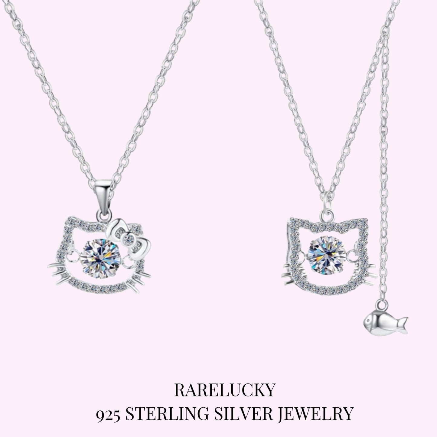 RareLucky Cat Charm Moissanite S925 Necklace