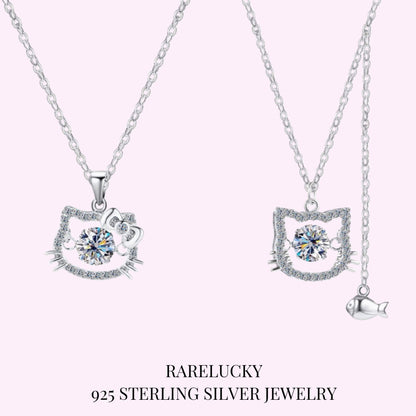 RareLucky Cat Charm Moissanite S925 Necklace