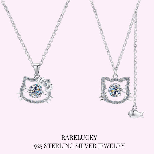 RareLucky Cat Charm Moissanite S925 Necklace