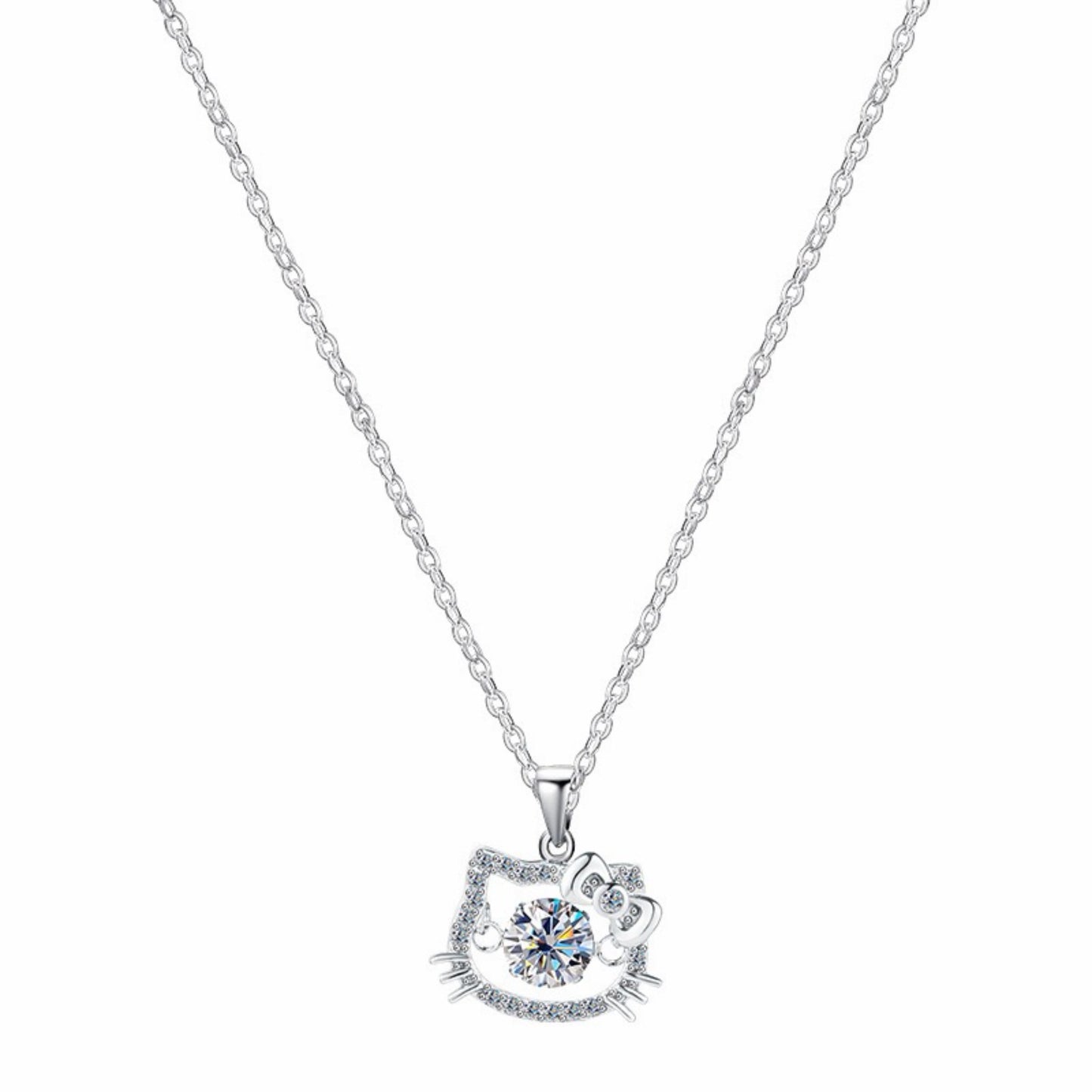 RareLucky Cat Charm Moissanite S925 Necklace