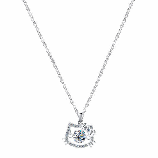 RareLucky Cat Charm Moissanite S925 Necklace