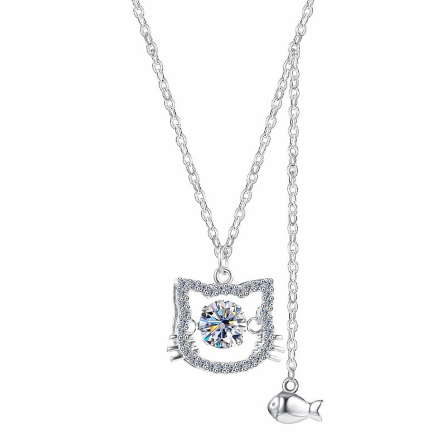 RareLucky Cat Charm Moissanite S925 Necklace