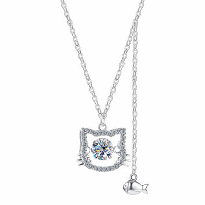 RareLucky Cat Charm Moissanite S925 Necklace