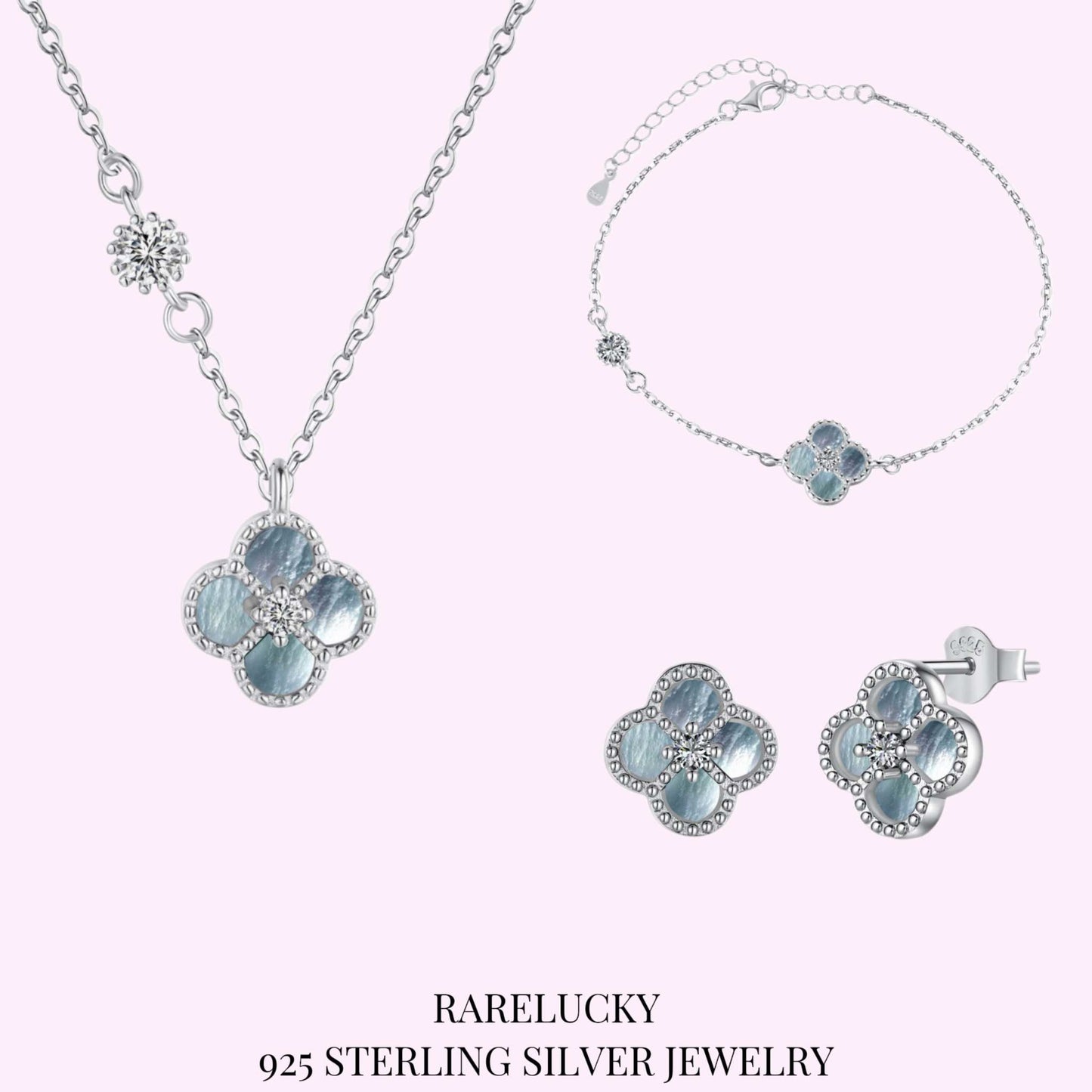 RareLucky Silver Mist Clover S925 Sterling Silver Jewelry Set
