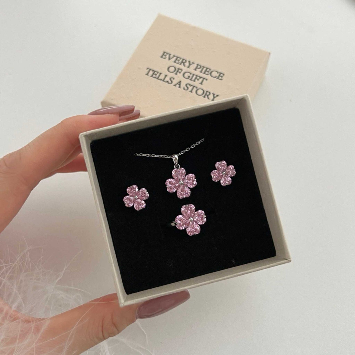 RareLucky Heartwish Clover S925 Sterling Silver Jewelry Set