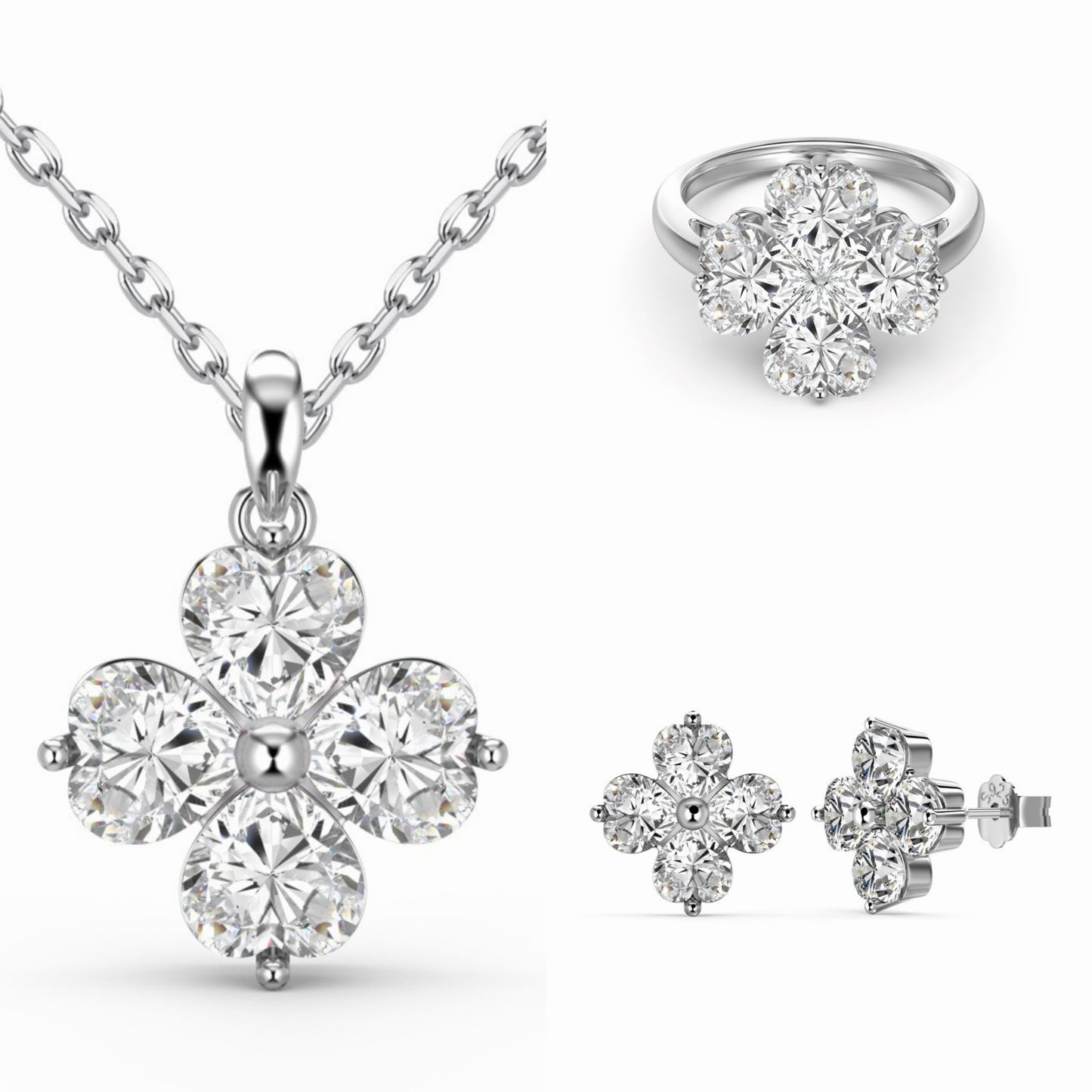 RareLucky Heartwish Clover S925 Sterling Silver Jewelry Set
