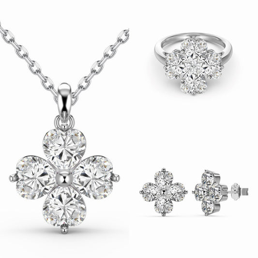 RareLucky Heartwish Clover S925 Sterling Silver Jewelry Set