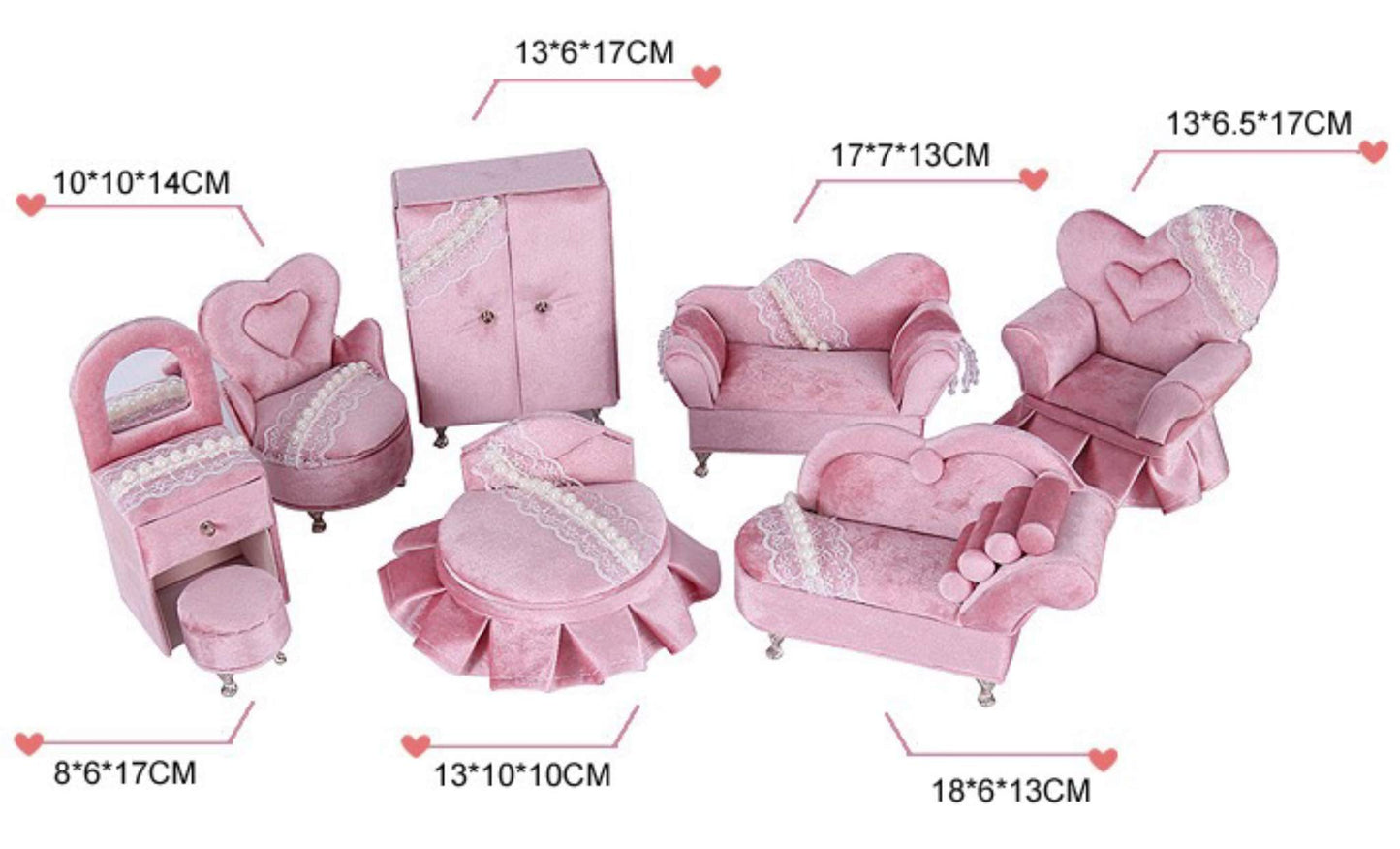 RareLucky Pink Velvet Furniture Jewelry Boxes – 7 Styles & Full Set
