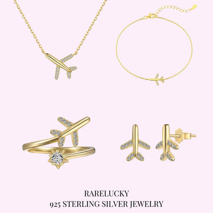 RareLucky Airplane Travel S925 Sterling Silver Jewelry Set
