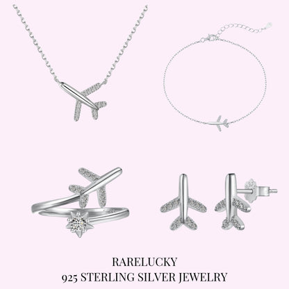 RareLucky Airplane Travel S925 Sterling Silver Jewelry Set