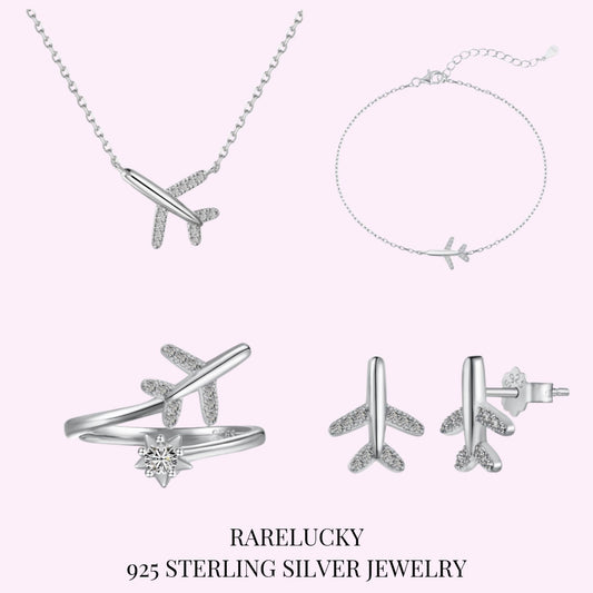 RareLucky Airplane Travel S925 Sterling Silver Jewelry Set