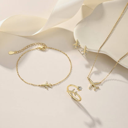 RareLucky Airplane Travel S925 Sterling Silver Jewelry Set