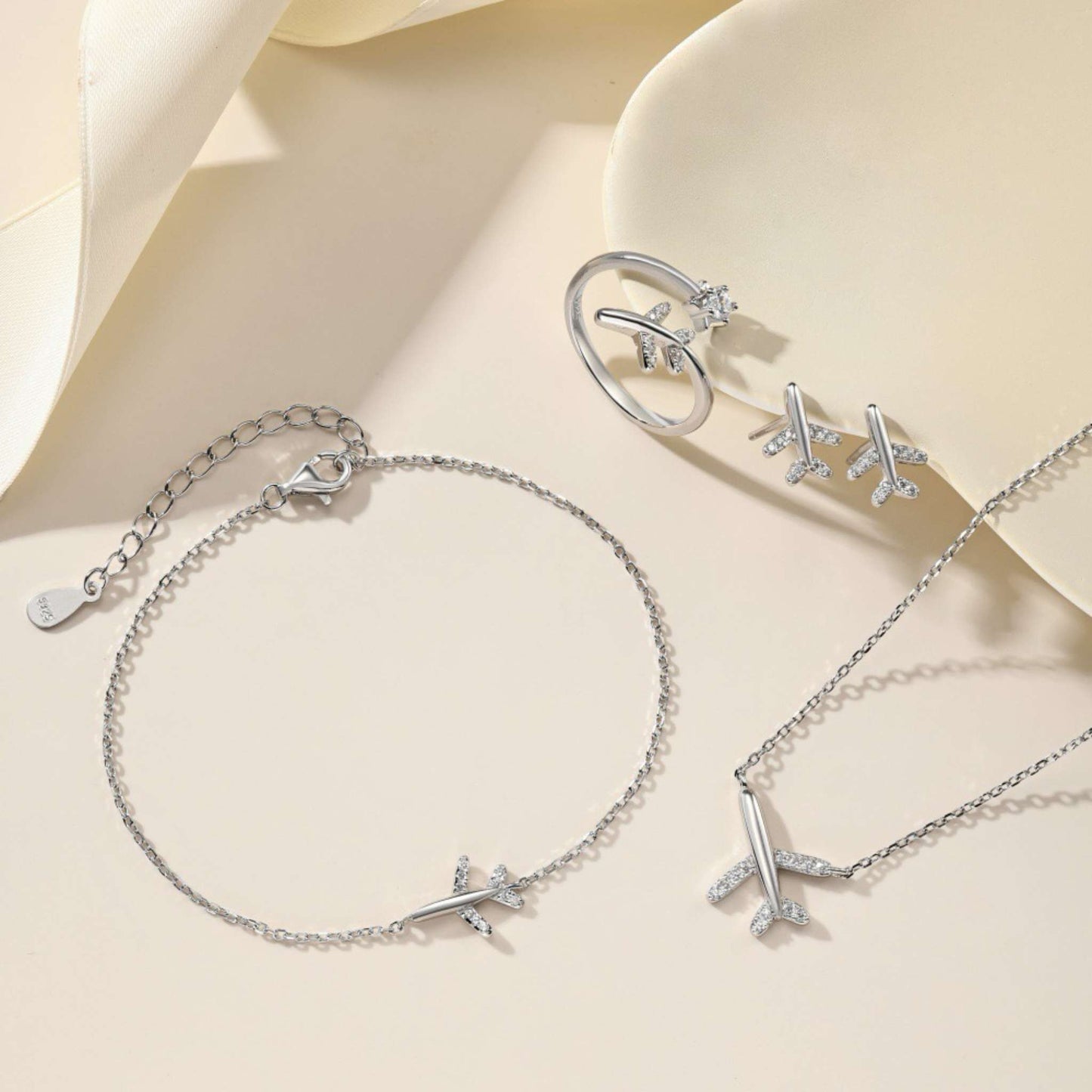 RareLucky Airplane Travel S925 Sterling Silver Jewelry Set
