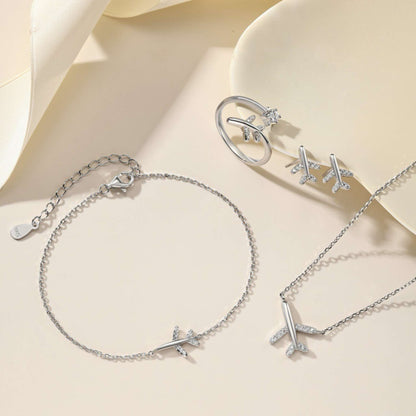 RareLucky Airplane Travel S925 Sterling Silver Jewelry Set