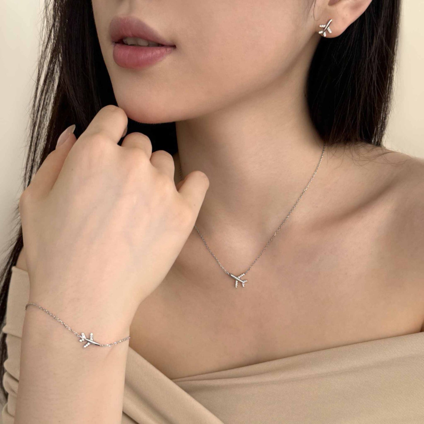 RareLucky Airplane Travel S925 Sterling Silver Jewelry Set